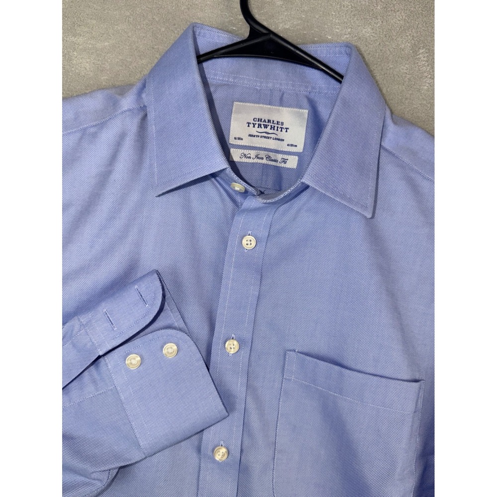 Charles Tyrwhitt Mens 16X35 Blue Non Iron Classic Fit Dress Shirt 41 89cm